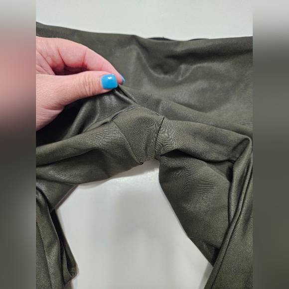 Spanx small olive green high waisted sculpting faux leather metallic leggings - Picture 9 of 11